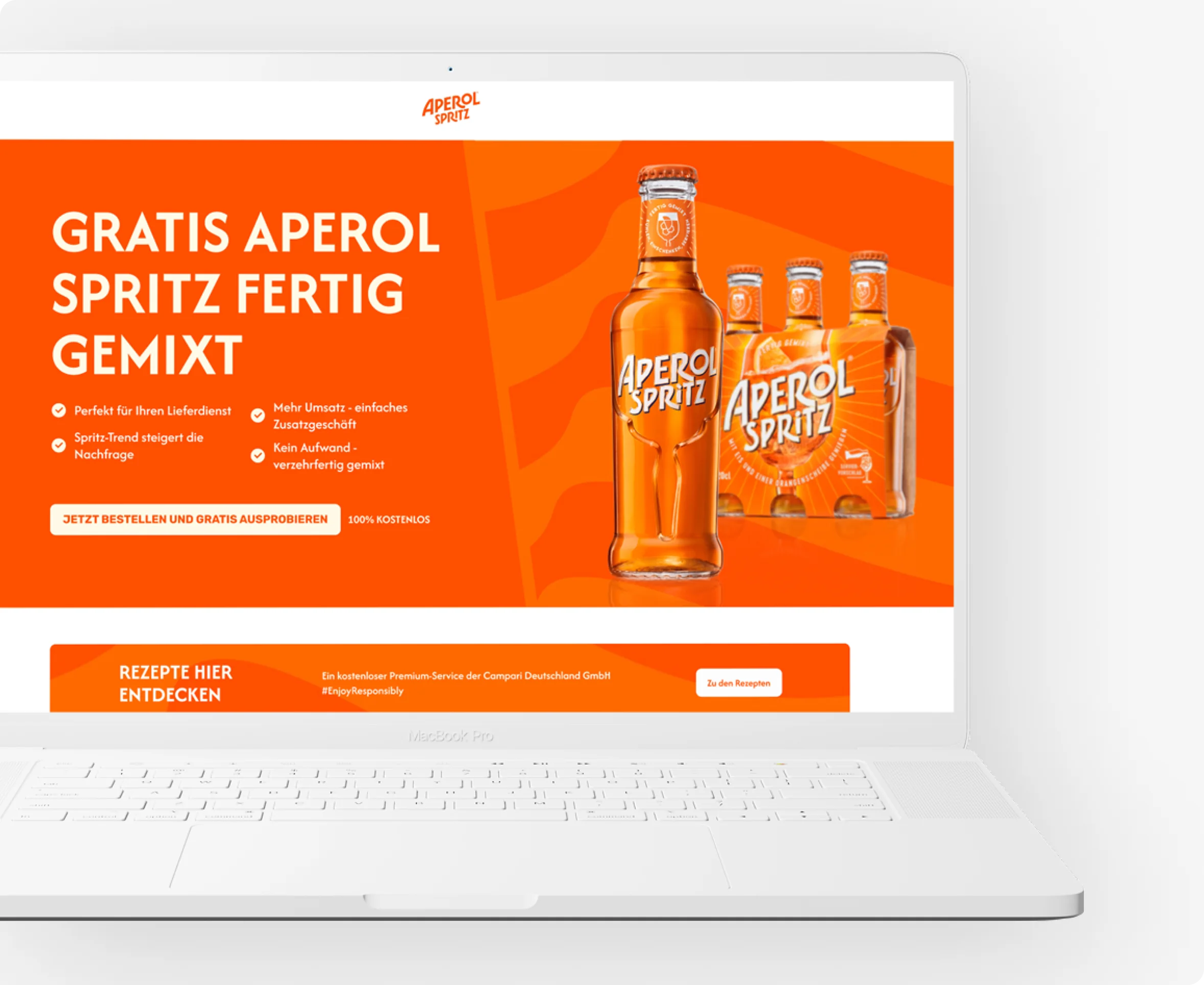 Laptop showing the Aperol Spritz ready-to-serve campaign website