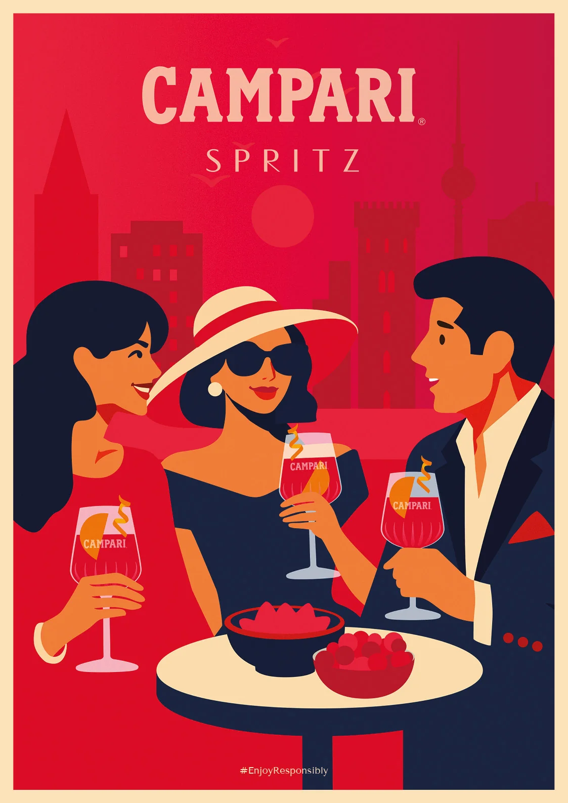 Illustrated Campari Spritz poster design