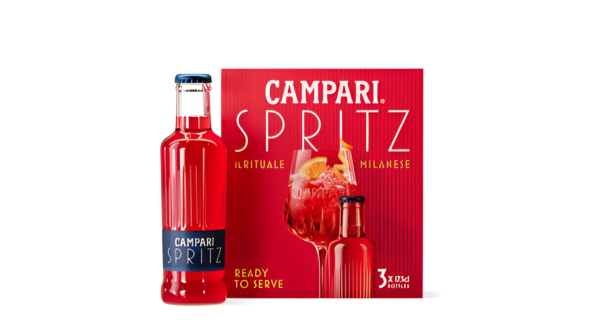 Campari Spritz ready-to-serve bottle and three-pack packshot