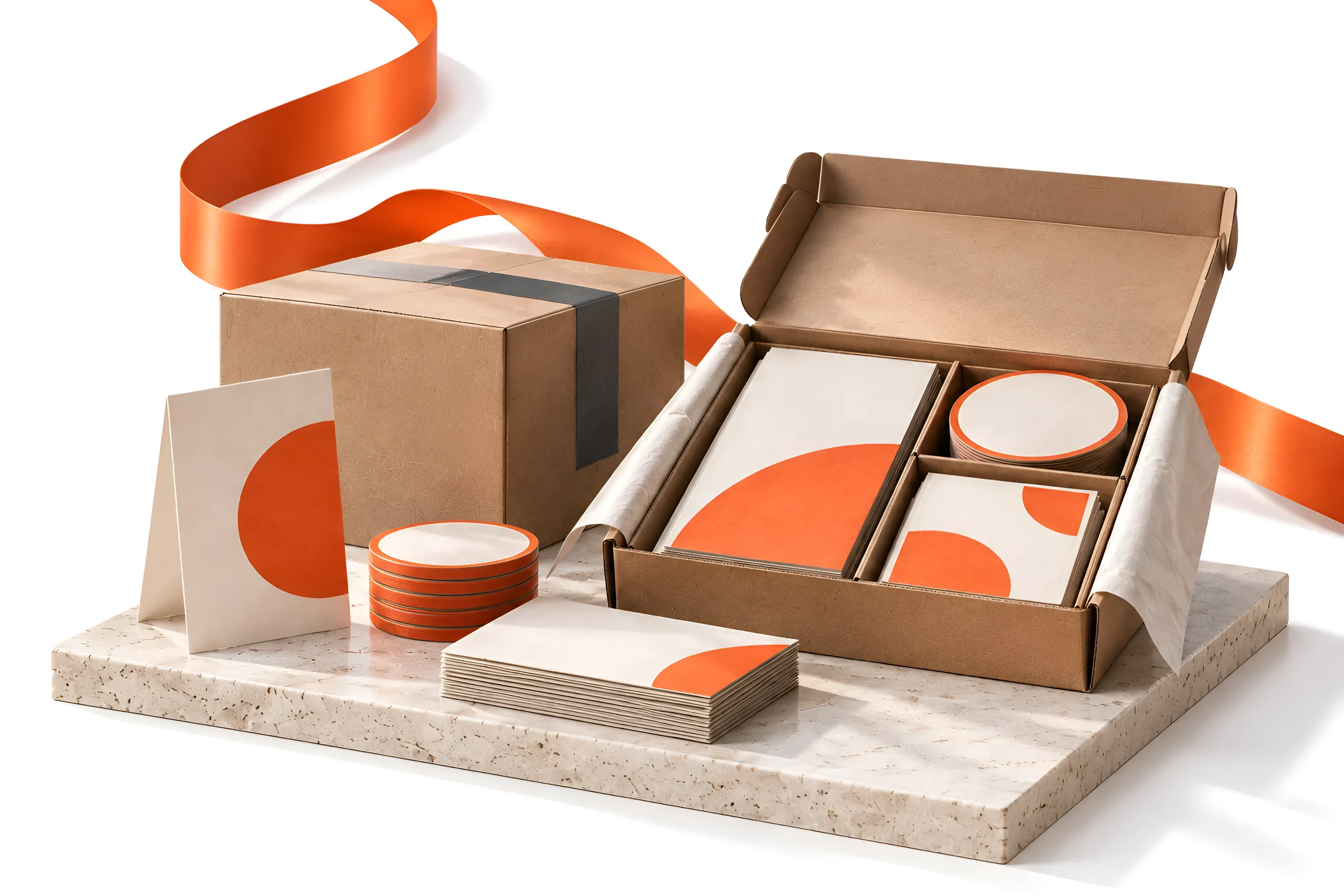 Concept illustration of printed materials and packaging prepared for fulfillment by specialist partners