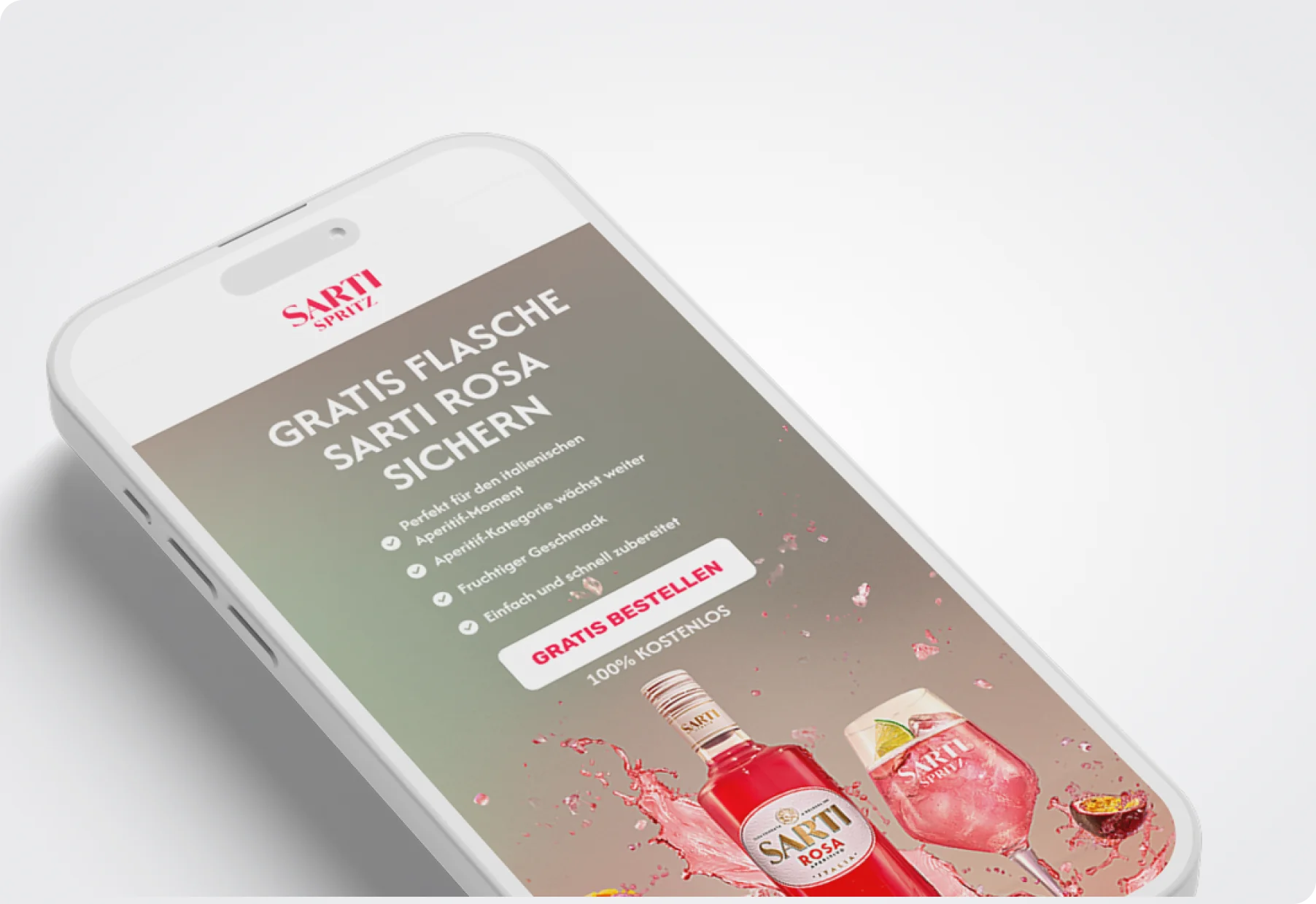 Smartphone showing the Sarti Rosa sampling campaign page