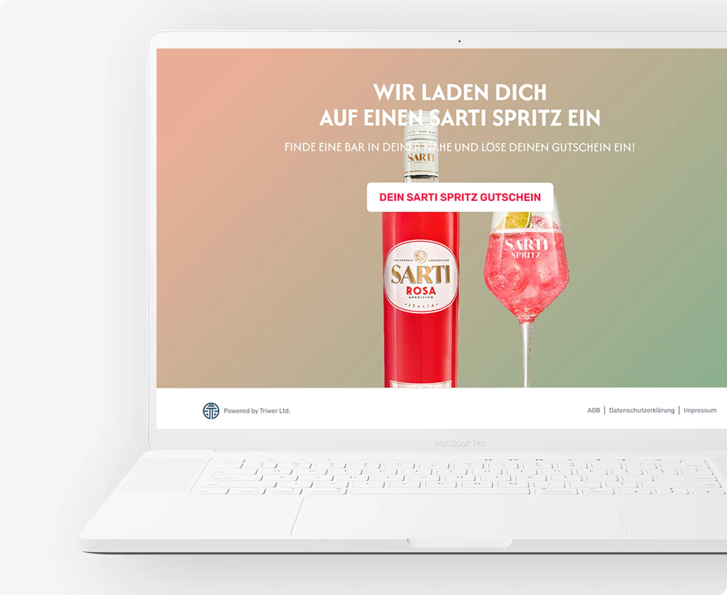 Laptop showing the Sarti Spritz tasting campaign website